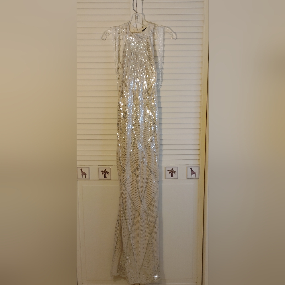 Elegant Silver Evening Gown - Picture 3 of 10